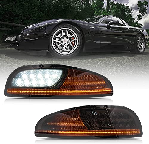 Vette Lights 1997-2004 C5 Corvette Laser Led Front Corner Assemblies (Sold As Set) (Smoked) #TOP5