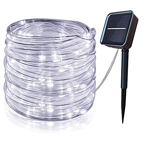 Kikasam Solar String Lights Outdoor Rope Lights，39Ft 100 LED Solar Fairy Lights Outdoor Tube Lights Waterproof，Solar Garden Lights Decorative Lights for Home Party Patio Wedding Birthday (Cool White)