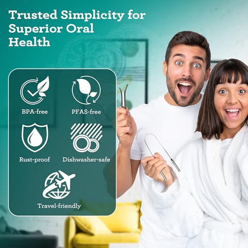 Image of GuruNanda Spoon & U-Shaped Tongue Scraper Variety Pack (2 Pack) with Travel Case, 420 Medical Grade Stainless Steel, Promotes Fresh Breath & Oral Care