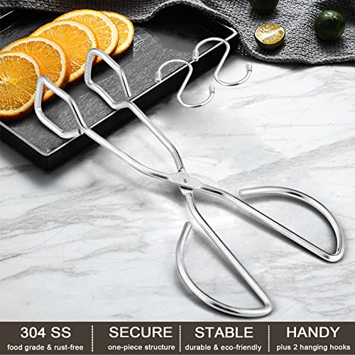 10In Scissor Tongs, Hasteel Stainless Steel Kitchen Food Tongs For Cooking Serving Catering Grilling, Metal Barbecue Bread Buffet Pliers, Dishwasher Safe, 2Pcs & 2Hooks #TOP2