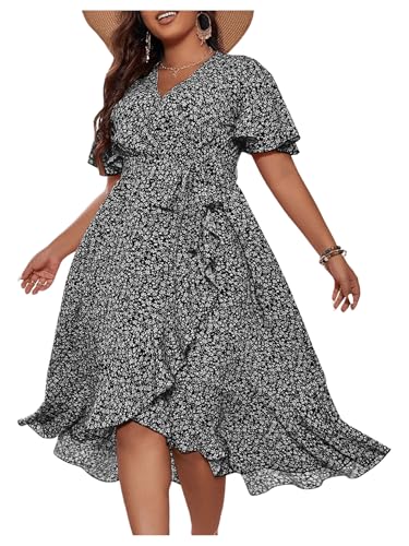 Image of Floerns Women's Plus Size Boho Flutter Short Sleeve Ruffle Hem A Line Midi Dress