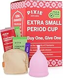 Pixie Cup - Soft, Safe, Reusable Menstrual Cup - Ranked 1 for The Best Tampon Alternative - 100% Medical-Grade Silicone Period Cup for Feminine Care - Buy One We Give One (Blush, Extra Small)