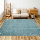 萩原 ギャッベ ラグ GABBEH TX ブルー 約100×140cm 北欧 ナチュラル ウール 羊毛 手織り 春夏秋冬用