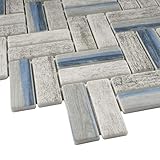 TREGLG-09 Recycle Glass Wooden Look Blue Herringbone Mosaic Tile Backsplash (Sample Swatch)