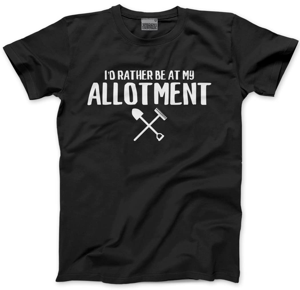 Hotscamp Unisex Black I'd Rather Be At My Allotment T-Shirt - Funny Gardener Shed Love My Garden Owner Gardening Vegetable Patch - L