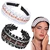 2Pcs Embroidered Headbands for Women, Non-Slip Boho Embroidered Floral Hair Hoops Ethnic Flower Headbands Fashion Suede Fleece Cloth Hair Accessories for Women(Black +White)