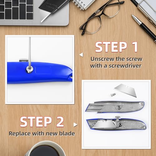 Image of DIYSELF 20 Pack Utility Knives, Comfortable Grip Retractable Box Cutters | Box Cutter Knife for Cardboard, Boxes and Packaging, Utility Knives for Garage, Home and Office, PVC Pipe Cutter (Blue)