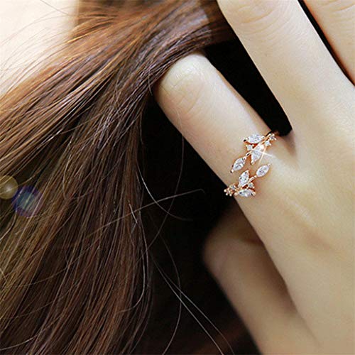 Simple Leaf Zircon Opening Ring Index Finger Ring Bride Hand Jewelry,Rose Gold.Practical and Deft2