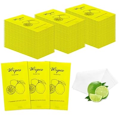 Individual Hand Wipes Wet Wipes Travel Size,Wet Wipes Individually Wrapped Bulk Cleansing Travel Size Wipes For Wedding Travel Restaurant Barbecue (1 Count (Pack Of 60), Lemon)