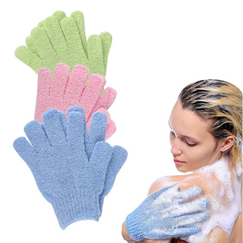 3 pares de guantes de ducha exfoliantes, exfoliante corporal de limpieza profunda, removedor de piel muerta, guantes de exfoliación corporal para ducha, spa, masaje y removedor de células muertas