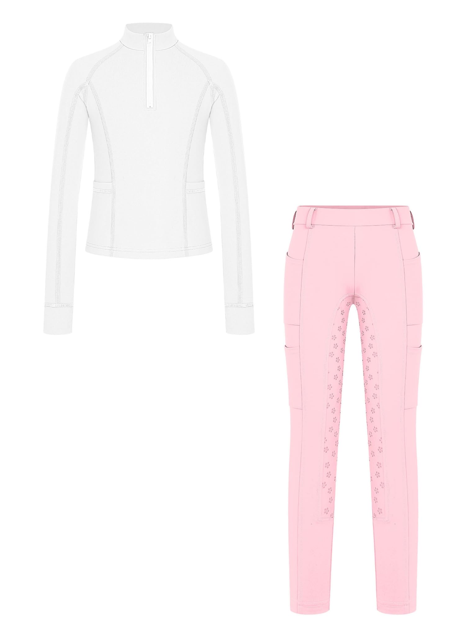 Tuta da Ginnastica Artistica Bambina Camicette da Torneo Equitazione Maglietta a Manica Lunga + Pantaloni da Equitazione Leggings Sportwear