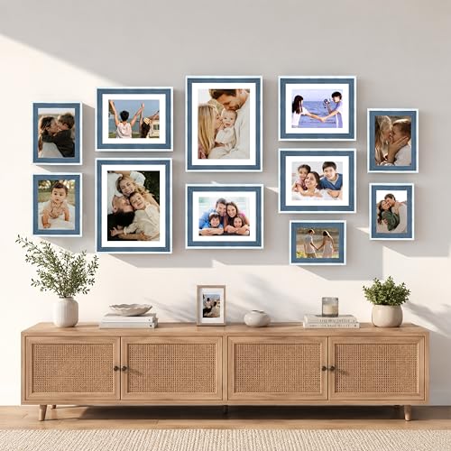 Image of Art Street Blue Gallery Wall Photo Frame Set for Living Room | Modern Family Memory Timeline Wall Decor with Multi Size Collage Frames for Home & Bedroom Decoration