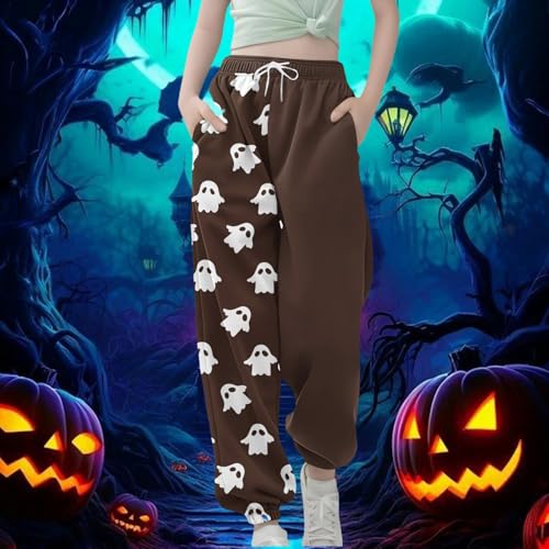 Kids Halloween Sweatpants Ghost Print High Waisted Cinch Bottom Boy Girls Sporty Active Joggers Casual Pants3