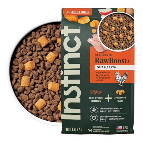 Instinct Raw Boost Gut Gesundheit Getreidefreies Rezept mit echtem Huhn, natürliches Trockenfutter von Nature's Variety, 8,2 kg Tasche