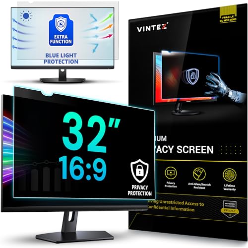 VINTEZ 32 Inch 16:9 Privacy Screen for Computer Monitor and Laptop - Anti Glare Protector Film Blue Light Filter Eye Protection - Computer Screen Privacy Shield [1 Pack]