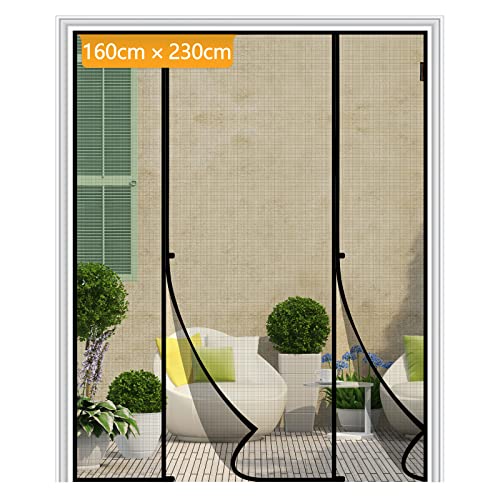 Yotache 160x230cm Fliegengitter Doppeltür Ohne Bohren, Insektenschutz für Schiebetür Balkontür, Reißfest, Fokussierte Magnete für Schnelleren Verschluss, Schwarz-Türrahmenmaße