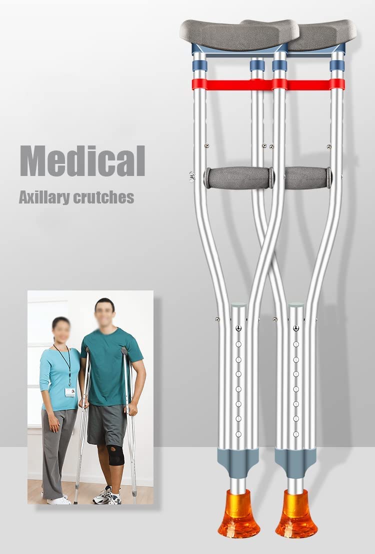 1 par de muletas ajustables para las axilas, bastón de aluminio para caminar, muletas telescópicas con botón pulsador para hombres y mujeres, para adultos y niños con alturas de 130-195 cm, ca