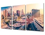 Los Angeles City Skyscraper Pictures Wall Art Wall Decor Sunrise in Los Angeles City, California Skyline Posters 3 Panel Canvas Artwork Wooden Frame Ready to Hang (36'Wx24'H)