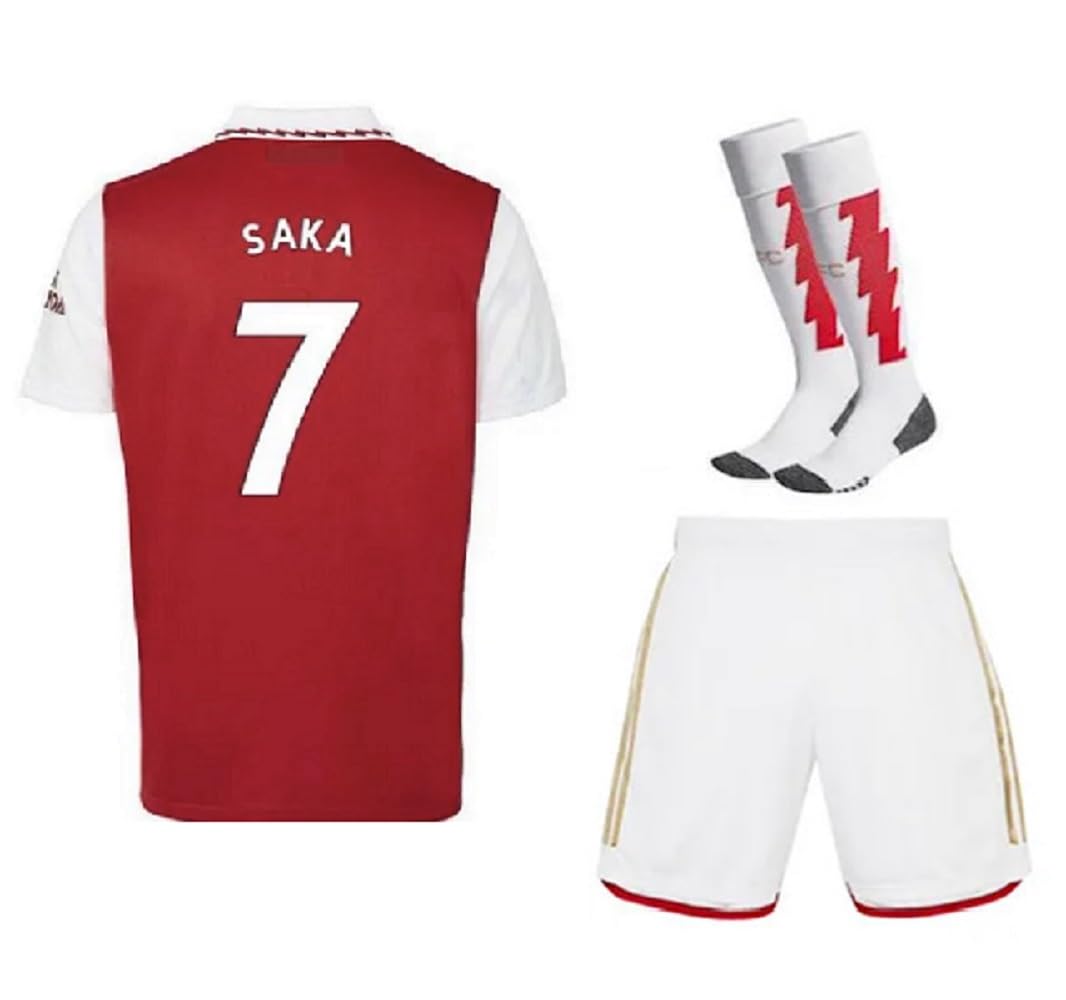 SAKA Gunners Red Home Soccer Kids Set (Jersey + Shorts + Socks) Kit Size Small (6-7 Years Old) For Youth