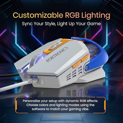 Image of Portronics Vader X USB Wired Programmable Gaming Mouse, Upto 12800 Adjustable DPi, 7 Button Control, Upto 10 Million Click, Ultra-Responsive 7000fps, RGB Lights, 1000Hz Polling Rate (Blue)