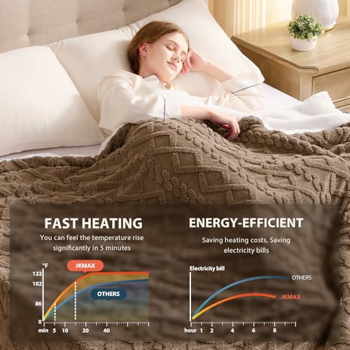 JKMAX Heated Electric Blanket Full Size-72"x84" Heating Blanket with 10 Heating Levels & 5 Time Settings Over-Heat Protection,Winter Warmer for Adults with ETL Certification(Beige)