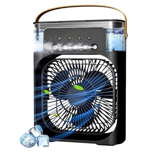 Drumstone 𝟏𝟓 𝐘𝐞𝐚𝐫𝐬 𝐖𝐚𝐫𝐫𝐚𝐧𝐭𝐲 Portable Personal Air Cooler, Portable Air Conditioner Fan, Mini Evaporative Coolin fan with 7 Colors LED Light for Home & Office Uses (Black)_Multicolor