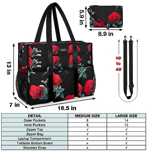 Image of IBFUN Utility Tote Bag with 24 Pockets, Large Teacher Tote for Women with Laptop Compartment, Travel Tote Bag with Zip Top