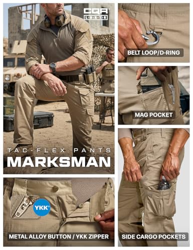 Image of CQR Men's Flex Ripstop Tactical Pants, Water Resistant Stretch Cargo Pants, Lightweight EDC Hiking Work Pants