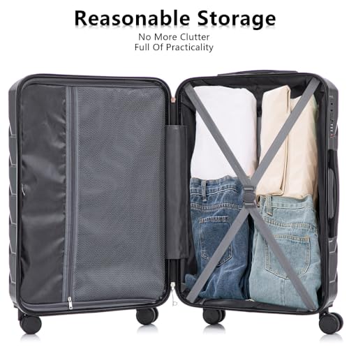 20" 24" 28" 3 pcs set in ABS Spinner Wheel Luggage,With Combination Lock (Black + ABS)4