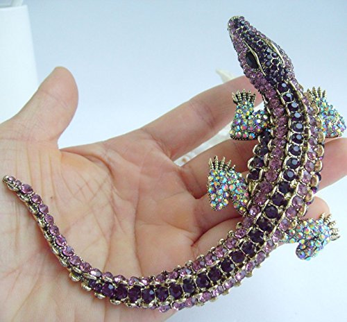 Image of 4.13 inch Alligator Crocodile Brooch Pin Pendant Austrian Crystal BZ5009