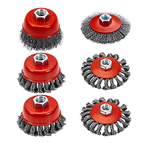 Roue métallique pour meuleuse d'angle avec brosse coupelle à fils noués et sertis
