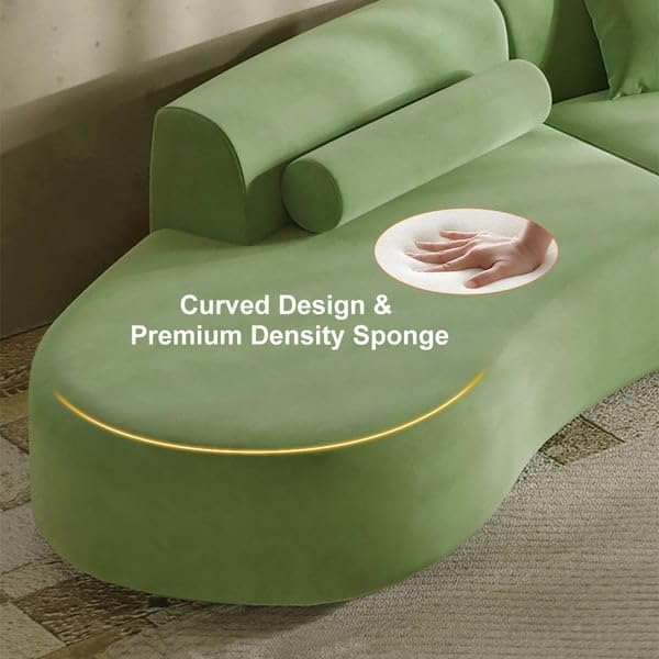 Image of Modern Off-White Velvet Upholstered Sofa Set with Stylish Wooden Legs Sofa for Living Room, Bedroom 4 Seater Sectional Sofa