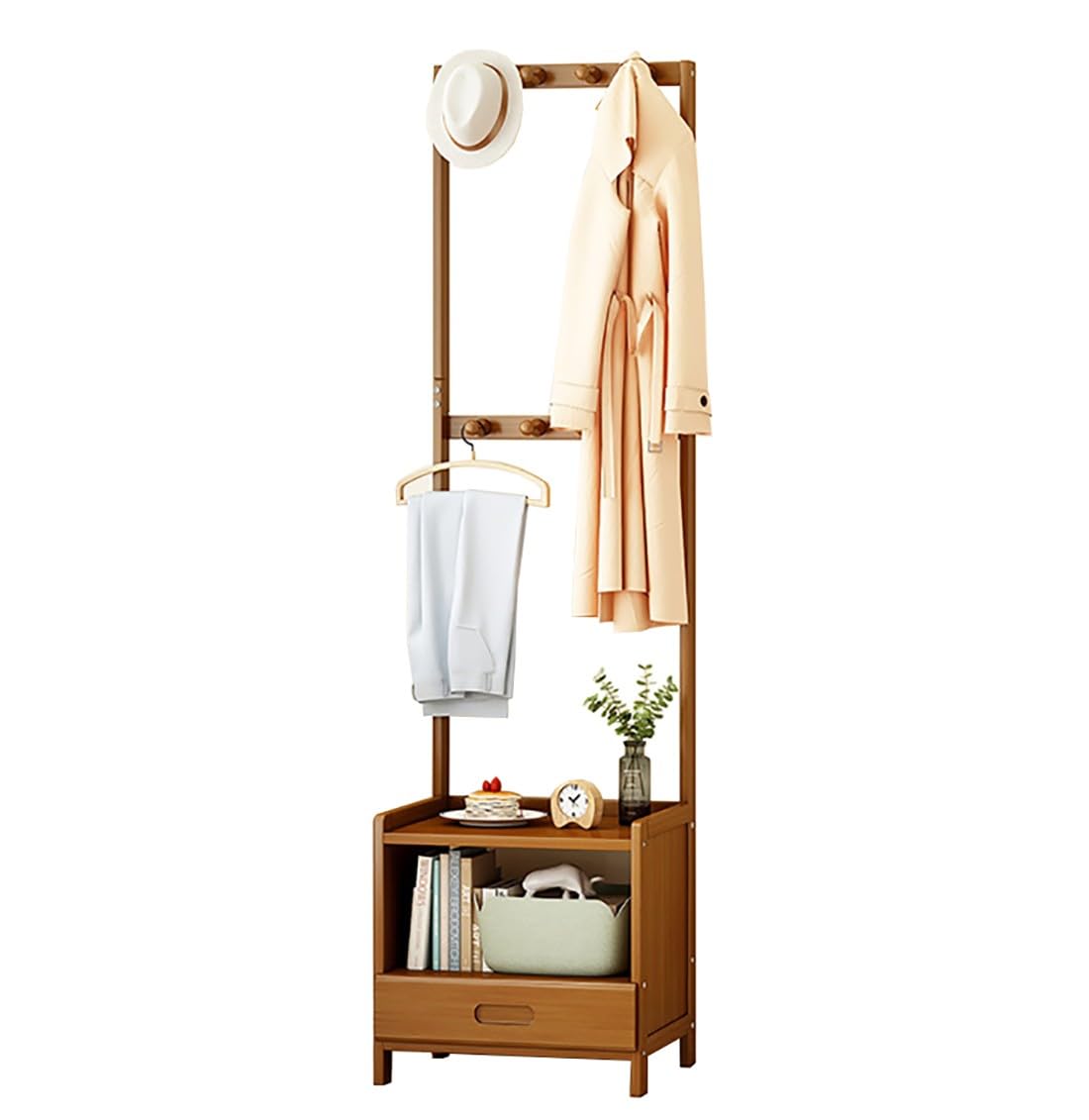 Porte-manteau en bambou pour chambre avec porte-pantalons