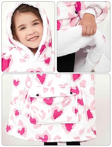 Image of KFUBUO Wearable Blanket Hoodie for Kids With Pocket Toddlers 2-6 Year Old | Heart, Sherpa, Heavy Material, Oversized Sweatshirt Blanket, Kids Blanket, Girl Boy Gifts, Cozy Gifts for Kids