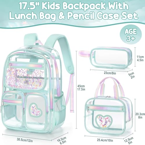 Image of Fimibuke Clear Backpack for Girls, 3PCS Heavy Duty PVC Transparent Kids Backpack for Teen Girls, School, Concert, Stadium Events Approved See Through School Girl Bookbag with Lunch Box & Pencil Case