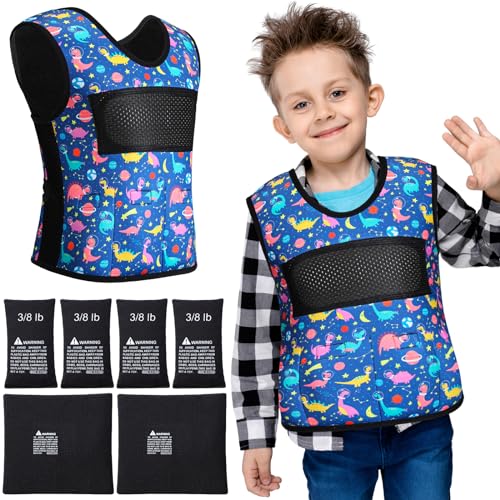 Janmercy Weighted Vest for Kids Boys Adjustable Breathable Girls Compression Vest for Processing Issue (Dino,Small)