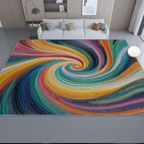 Genérico Alfombra Salon Multicolor Antideslizante Alfombras Lavables 60 x 120 cm, Preciosas Elegantes Líneas Remolinos Alfombra Pelo Corto en Lavadora Tapetes para Sala Habitacion Dormitorio Comedor