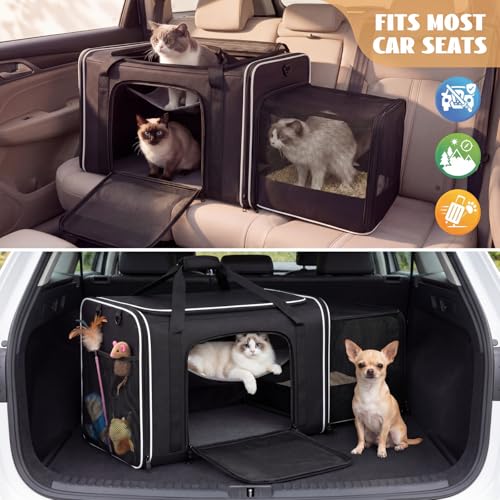 Image of Extra Large Cat Carrier with Built-in Litter Box for Car Travel & Road Trips, Expands to 36 inchx17 inchx17 inch, Soft-sided Foldable Travel Crate for 1-2 Large Cats, Multi-entry, Ventilated Mesh, Seat Belt Ready