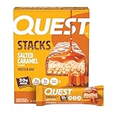 Quest Nutrition Stacks Protein Bars, Salted Caramel Flavor, 20g Protein, 2g Net Carbs, 1g Sugar, High Fiber, Low Sugar, Gluten Free, 4 Count