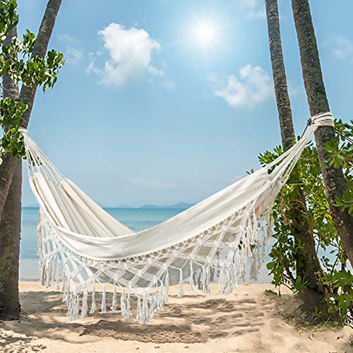 Image for LALA IKAI hammocks for Trees, Balcony, Cafe, Bedroom, Hand-Woven Tassels Hammock Swing with Tree Strape Double Hammock 480lbs