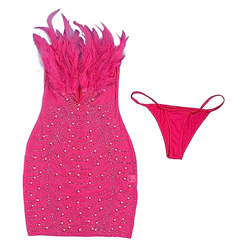 Robe droite chic hot drilling et perles col en V voir à travers