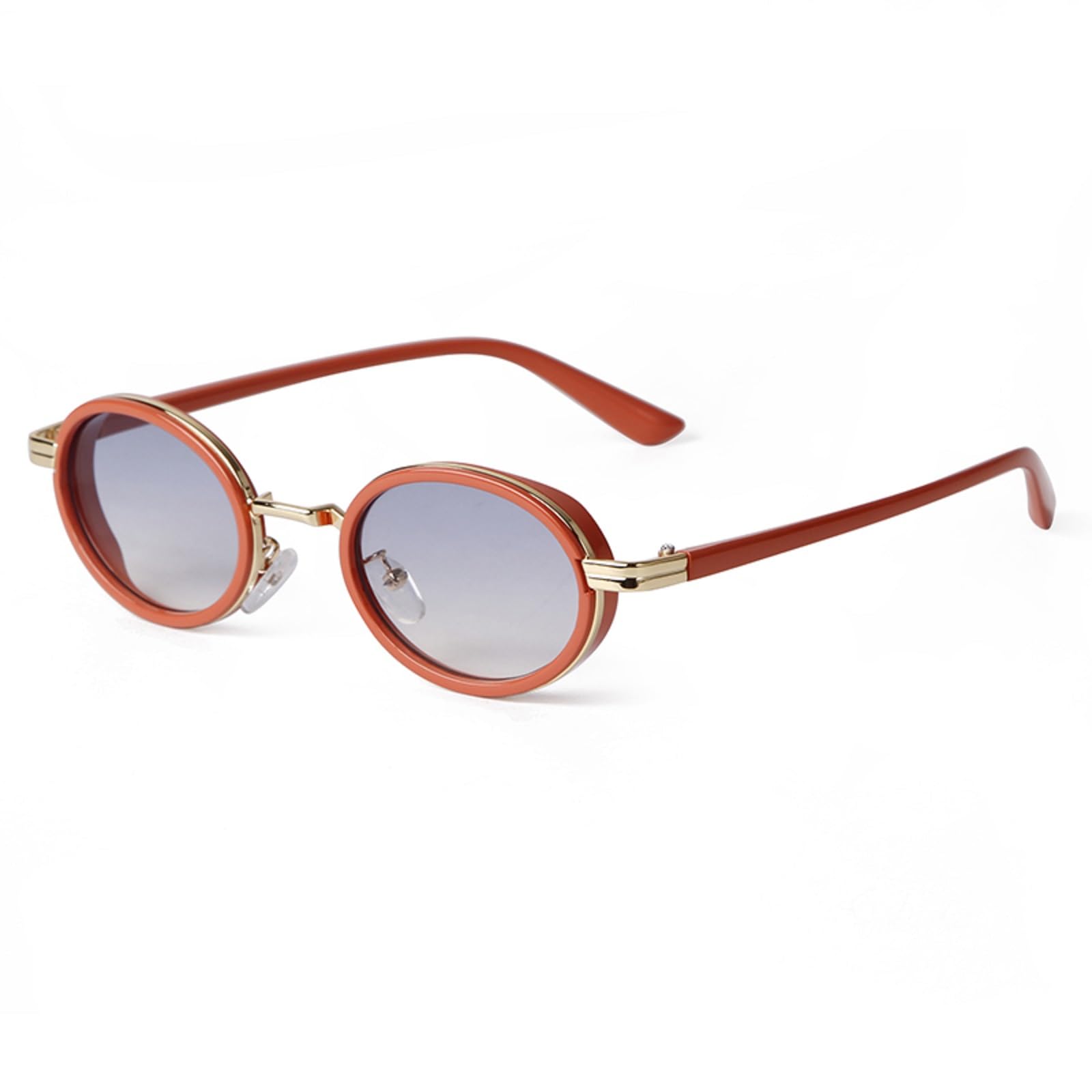 ADEWU Retro Sonnenbrille Damen Oval Vintage Kleine Brille Schmal Vollrand Metall Mode Trendy mit UV Schutz