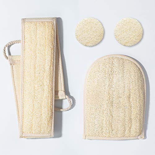 Melveen Exfoliating Loofah Back Scrubber Set for Shower, Body Scrubber Back Brush, 4 PACK Exfoliating Sponge Set, Bath Shower Scrubber, Natural Luffa Scrubber to Deep Clean Your Body