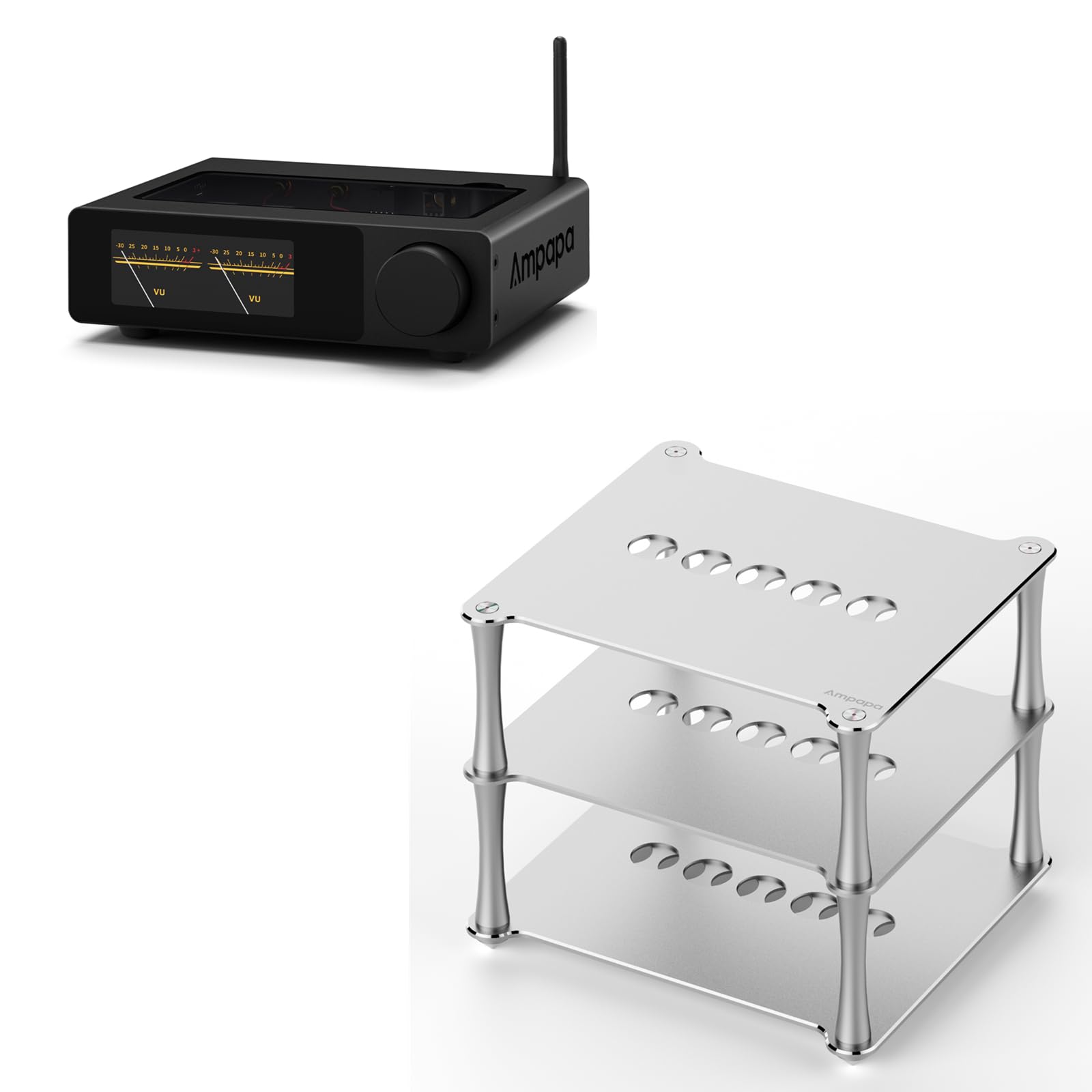 Amplificatore a 2 Canali D1: Amp Stereo Bluetooth da 300 W x 2 con supporto Hi-Fi da Tavolo BK1 Incluso, Ideale per Sistemi Home Cinema e Diffusori da Scaffale