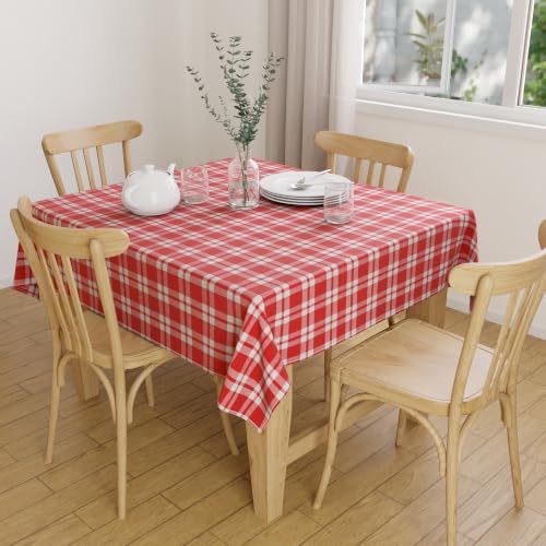 Image of Encasa XO Cotton Square Table Cloth for 4 Seater | (145x145 cm) | Franca Red Checks | Dining Tablecloth for Decoration