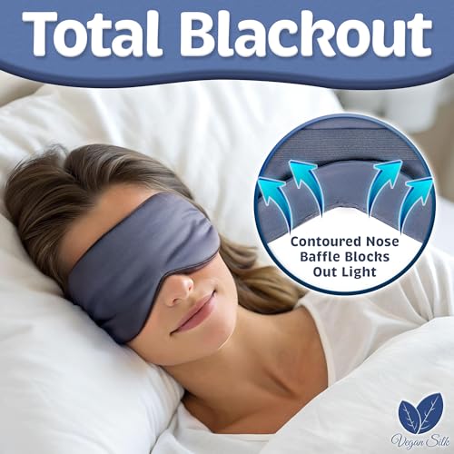 Vegan Silk - Sleep Mask - Navy Gray, 100% Viscose Derived from Bamboo - Lightweight Eye Mask with Adjustable Strap - Blackout Sleeping Blindfold for Women & Men - Comfortable Light Blocking Eye Cover - Image 2