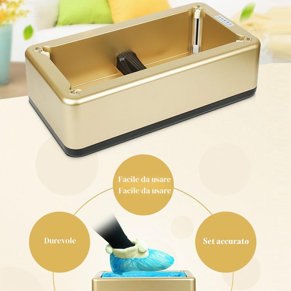 Dispenser automatico per copriscarpe, per casa e ufficio, in fibra di carbonio e ABS, struttura in acciaio, colore: dorato