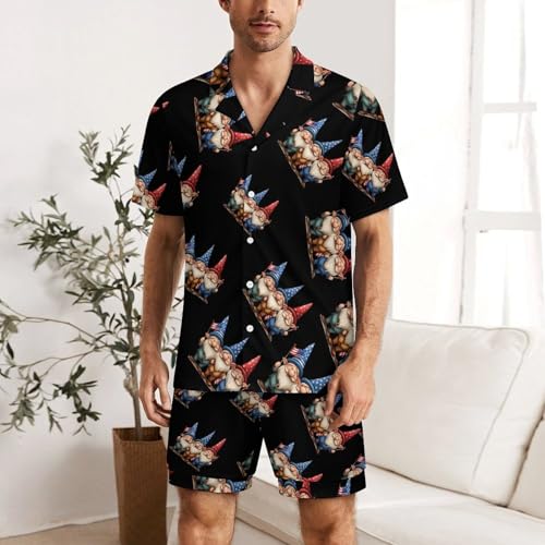 U.S Flag Gnomes Mens Pajamas Set Short Sleeve Shirt And Shorts Sleepwear PJ Sets Loungewear2