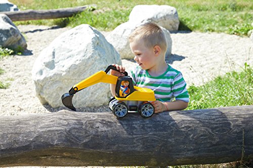 Lena 04411 Truxx Bagger, Baustellenfahrzeug ca. 44 cm, robuster Schaufelbagger mit beweglichem Baggerarm und vollbeweglicher Spielfigur, Sandbagger für Kinder ab 2 Jahre, Spielfahrzeug in gelb