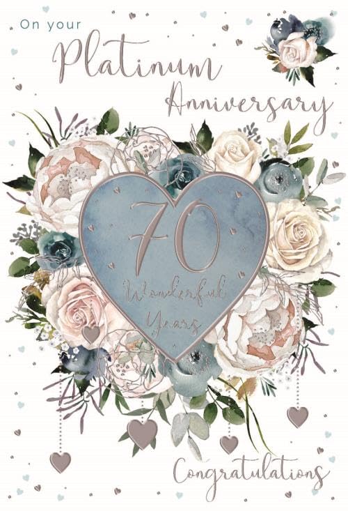 70th Milestone Platinum Anniversary Card - 70 Years - Floral Heart with a Copper Foil Finish - by ICG